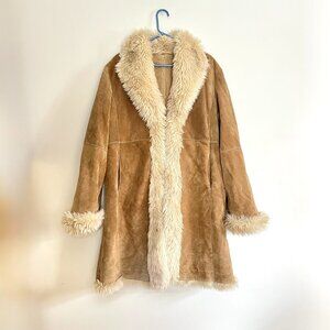 Vintage 90s/Y2K Wilsons Leather Tan Faux Fur Trim Penny Lane Coat Size XL